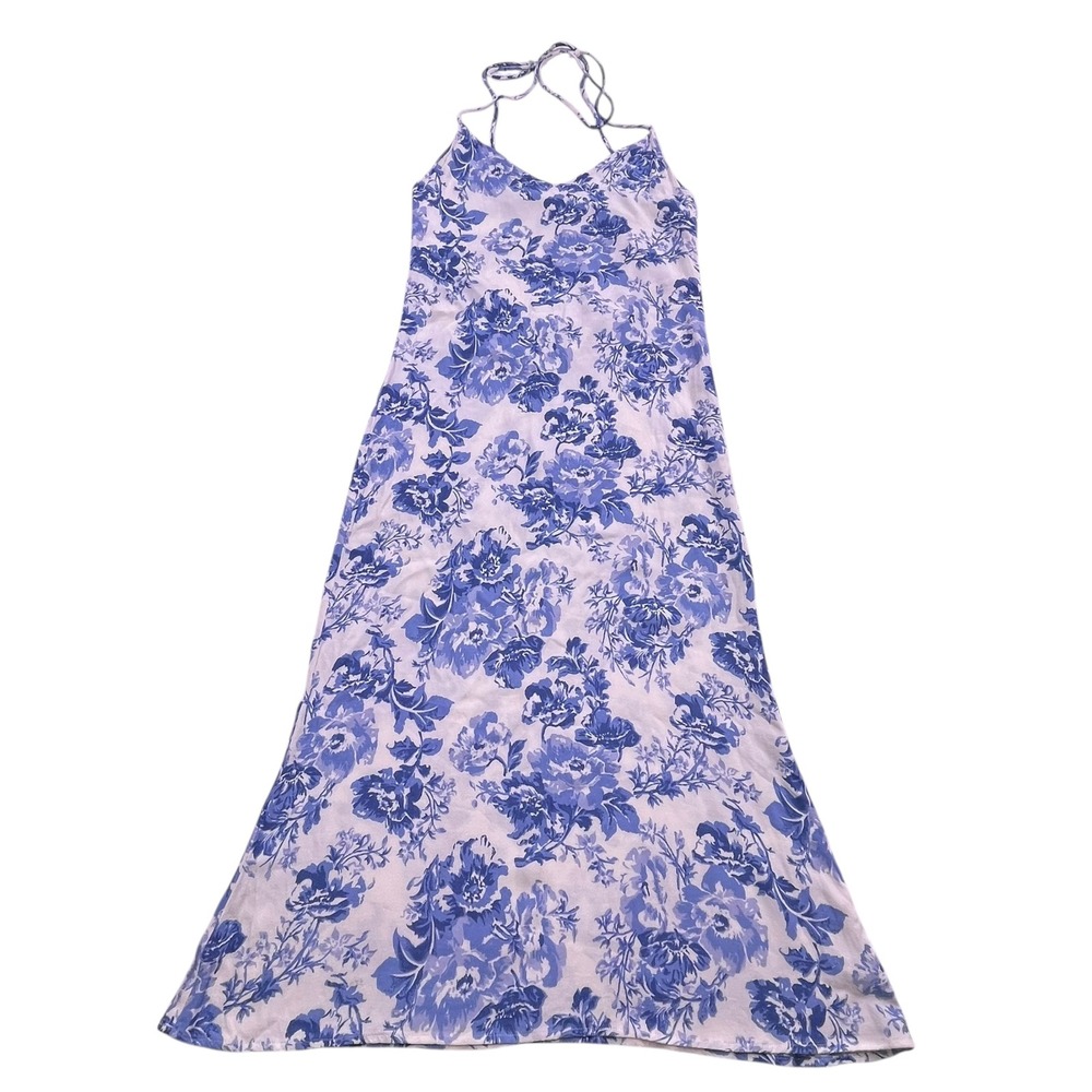 Reformation Blue Floral Halter Midi Dress White XS Viscose Rayon 13611